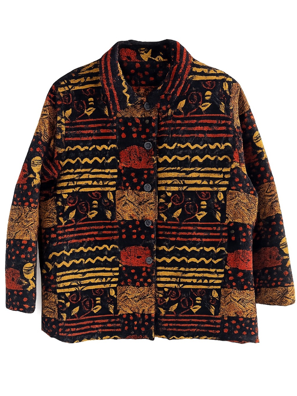 Vintage Oversized Patchwork Tapestry Blazer Jacket - Autumnal Tones